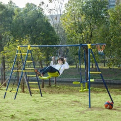 Outsunny Swing Set Outdoor For Kids, W/ Adjustable Height Seat, Basket Hoop, Glider -Outsunny 00z90f17f2768a8d6 1