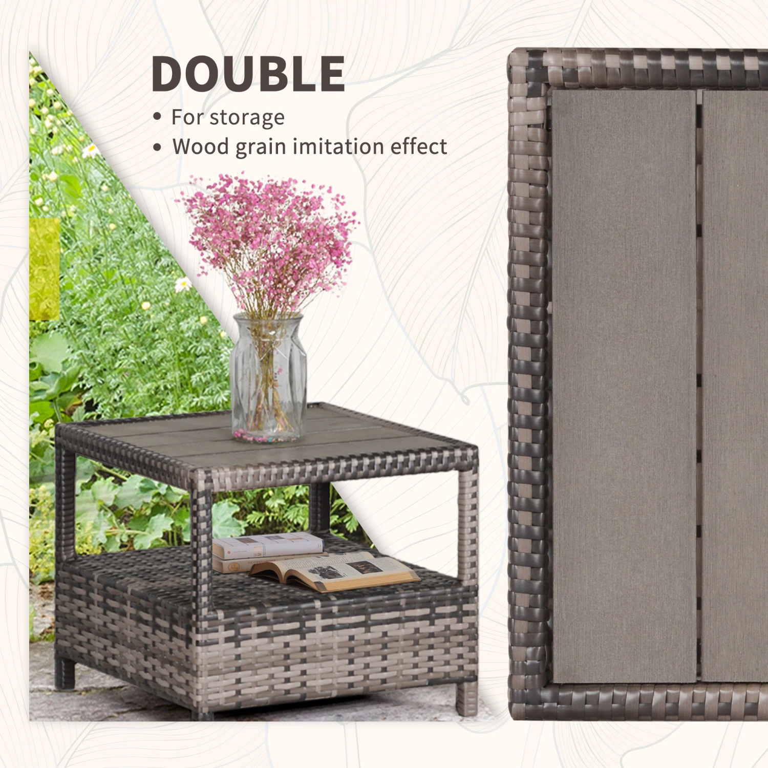 Outsunny 3 PC Rattan Wicker Conversation Patio Set With Side Coffee Table And Adjustable Backrest, Grey 6 Outsunny 3 PC Rattan Wicker Conversation Patio Set With Side Coffee Table And Adjustable Backrest, Grey - Image 6