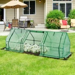 Outsunny 9' L X 3' W X 3' H Portable Tunnel Greenhouse Outdoor Garden Mini Hot House With Zipper Doors & Water/UV Cover -Outsunny 0419d517e69c4abda