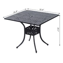 Outsunny 36" Square Patio Table With 2" Dia Umbrella Hole, Cast Aluminum Outdoor Dining Table, Outdoor Bistro Table For Garden, Backyard, Porch, Black 11 Outsunny 36" Square Patio Table With 2" Dia Umbrella Hole, Cast Aluminum Outdoor Dining Table, Outdoor Bistro Table For Garden, Backyard, Porch, Black -Outsunny 071c17187467810ec