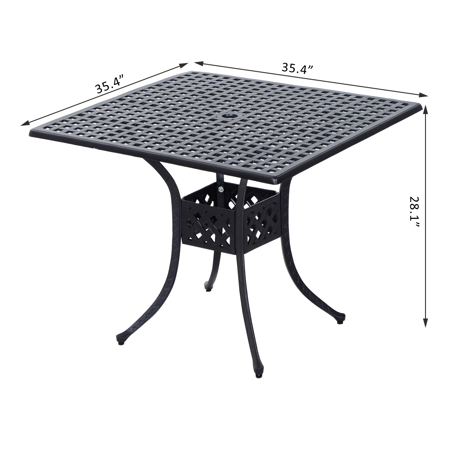 Outsunny 36" Square Patio Table With 2" Dia Umbrella Hole, Cast Aluminum Outdoor Dining Table, Outdoor Bistro Table For Garden, Backyard, Porch, Black 3 Outsunny 36" Square Patio Table With 2" Dia Umbrella Hole, Cast Aluminum Outdoor Dining Table, Outdoor Bistro Table For Garden, Backyard, Porch, Black - Image 3