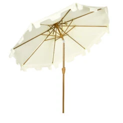 Outsunny 9' Patio Umbrella With Push Button Tilt And Crank, Double Top Ruffled Outdoor Market Table Umbrella With 8 Ribs, For Garden, Deck, Pool, Cream White