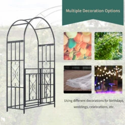 Outsunny 81" Metal Garden Arbor With Double Doors, Locking Gate, Climbing Vine Frame With Heart Motifs, Arch For Wedding, Bridal Party Decoration, Grey 15 Outsunny 81" Metal Garden Arbor With Double Doors, Locking Gate, Climbing Vine Frame With Heart Motifs, Arch For Wedding, Bridal Party Decoration, Grey -Outsunny 0Ai756186a1f16284