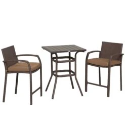 Outsunny 3 PCS Rattan Wicker Bar Set With Wood Grain Top Table And 2 Bar Stools For Outdoor, Patio, Poolside, Garden, Brown 21 Outsunny 3 PCS Rattan Wicker Bar Set With Wood Grain Top Table And 2 Bar Stools For Outdoor, Patio, Poolside, Garden, Brown -Outsunny 0ICdaa17fe80109f1