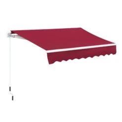 Outsunny 8' X 7' Patio Retractable Awning/Manual Exterior Sun Shade Deck Window Cover, Wine Red