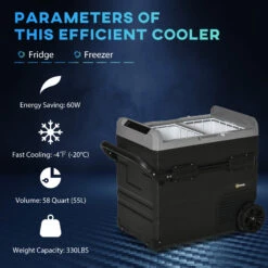 Outsunny 12 V Car Fridge, 2 Zone 58 Quart Portable Compressor Electric Cooler With Wheels, Pull-up Handle, Cutting Board, 12/24 V DC And 110 - 240 V AC For Outdoor, Driving, Travel -Outsunny 0Lqa0917f2768f9d1