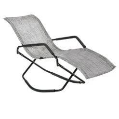 Outsunny Outdoor Folding Rocking Chair, Foldable Chaise Lounge Pool Chair With Armrests For Sun Tanning, Sunbathing, Rocker For Patio, Lawn, Beach, Gray