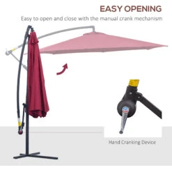 Outsunny 10' Cantilever Hanging Tilt Offset Patio Umbrella With UV & Water Fighting Material And A Sturdy Stand, Red -Outsunny 0Oea091815d993502