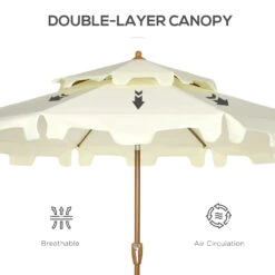 Outsunny 9' Patio Umbrella With Push Button Tilt And Crank, Double Top Ruffled Outdoor Market Table Umbrella With 8 Ribs, For Garden, Deck, Pool, Cream White -Outsunny 0SBb1018585d0092b