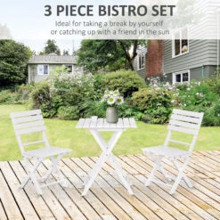 Outsunny 3-Piece Pine Wood Bistro Set, Foldable Patio Furniture With 2 Folding Chairs And Square Coffee Table, Slatted Finish, For Backyard, Balcony, Deck, White -Outsunny 0SFa09180fa4b1db0