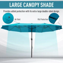Outsunny Patio Umbrella 15ft Double-Sided Outdoor Market Extra Large Umbrella With Crank Handle For Deck, Lawn, Backyard And Pool, Blue -Outsunny 0Sya09180c19b0330