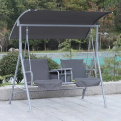 Outsunny 2 Person Porch Swing With Stand, Outdoor Swing With Canopy, Pivot Storage Table, 2 Cup Holders, Cushions For Patio, Backyard, Gray 23 Outsunny 2 Person Porch Swing With Stand, Outdoor Swing With Canopy, Pivot Storage Table, 2 Cup Holders, Cushions For Patio, Backyard, Gray -Outsunny 0TX6ff17fe800f52d
