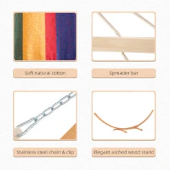 Outsunny Outdoor Hammock With Stand, Extra Large Heavy Duty Wooden Frame, No Tree Needed, 12.8' Indoor Outside Boho Style Nap Bed, Natural Cotton, Rainbow 14 Outsunny Outdoor Hammock With Stand, Extra Large Heavy Duty Wooden Frame, No Tree Needed, 12.8' Indoor Outside Boho Style Nap Bed, Natural Cotton, Rainbow -Outsunny 0aib101818bfa1ff0