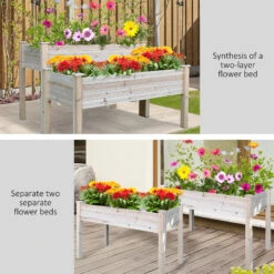 Outsunny 2 Tiers Raised Garden Bed Elevated Wooden Planter Box Stand Gardening Planting Bed With 2 Compartments For Flower Vegetable Herb Grow -Outsunny 0ald4d1874677fdd5