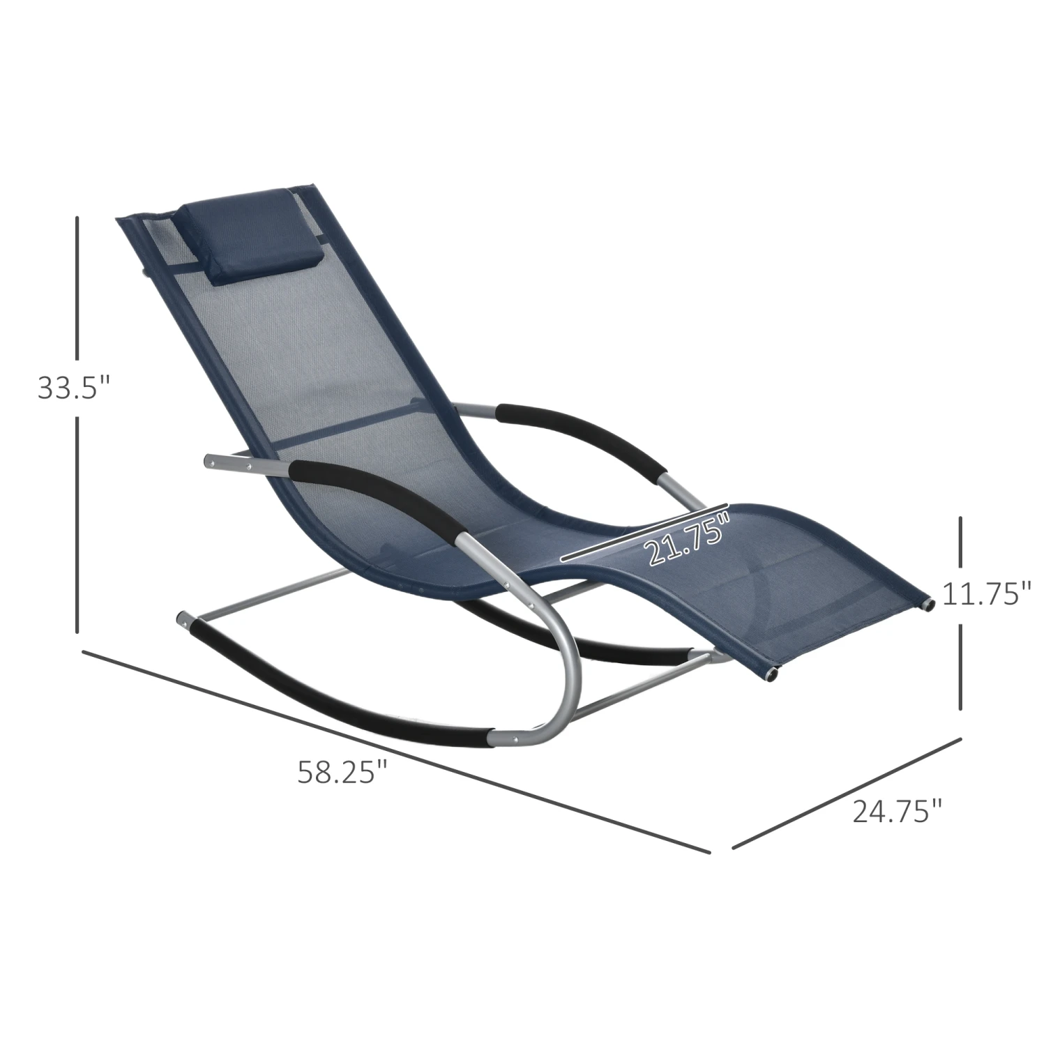 Outsunny Zero Gravity Rocking Chair Outdoor Chaise Lounge Chair Recliner Rocker With Detachable Pillow & Durable Weather-Fighting Fabric For Patio, Deck, Pool, Navy Blue 3 Outsunny Zero Gravity Rocking Chair Outdoor Chaise Lounge Chair Recliner Rocker With Detachable Pillow & Durable Weather-Fighting Fabric For Patio, Deck, Pool, Navy Blue - Image 3
