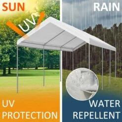 Outsunny 10' X 20' Heavy Duty Outdoor Carport Awning/Canopy With Weather-Fighting Material & Anchor Kit, White -Outsunny 0uu17d17e6be9f64e