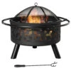 Outsunny 31-Inch Steel Fire Pit, Outdoor Large Wood Burning Fire Bowl W/Screen Cover, Poker