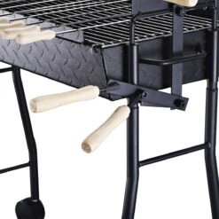 Outsunny 35" Charcoal BBQ Grill And Smoker Combo 2 In 1 Portable Rotisserie With Large/Small Skewers Included And 4 Wheels For Portability -Outsunny 12Kb6017e68b20b60