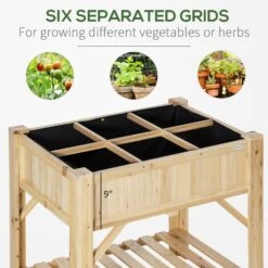 Outsunny 31x23x32 Inch 6 Pocket Garden Planter Box Vertical Raised Bed, Elevated Wood Standing Planters With Grow Grid, Legs, Storage Shelf, Vegetable, Flower, Herb -Outsunny 14b16717ed37bb2c6