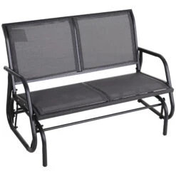 Outsunny 2-Person Outdoor Glider Bench Patio Double Swing Rocking Chair Loveseat W/Power Coated Steel Frame For Backyard Garden Porch, Grey