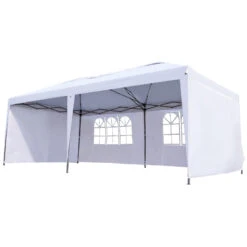 Outsunny 10' X 20' Pop Up Canopy Tent With 4 Sidewalls, Heavy Duty Tents For Parties, Outdoor Instant Gazebo With Carry Bag, For Outdoor, Garden, Patio, White