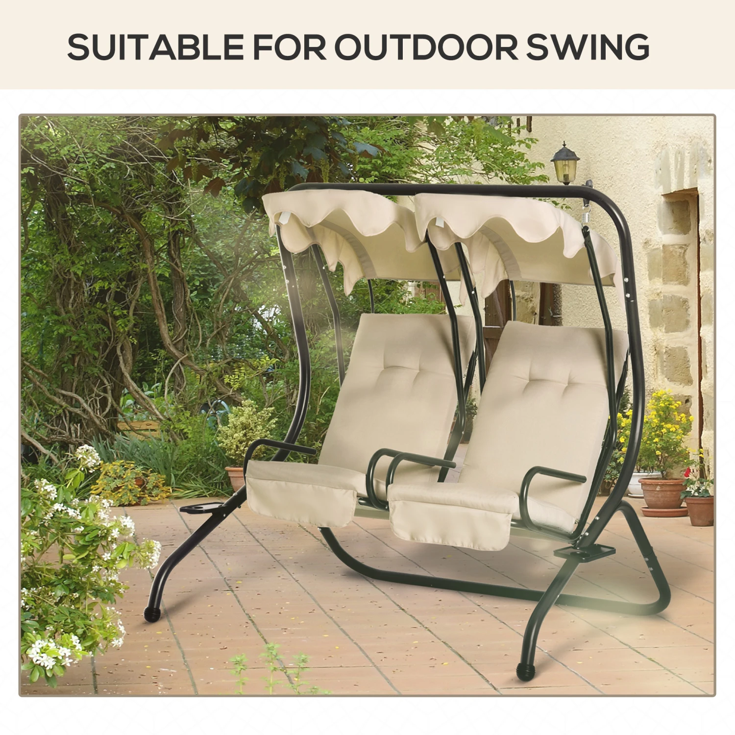 Outsunny Outdoor Porch Swing Cushions With Seat & Tufted Back, Backrest Ties, Set Of 2 Replacement Cushions For Patio Furniture, Beige 4 Outsunny Outdoor Porch Swing Cushions With Seat & Tufted Back, Backrest Ties, Set Of 2 Replacement Cushions For Patio Furniture, Beige - Image 4