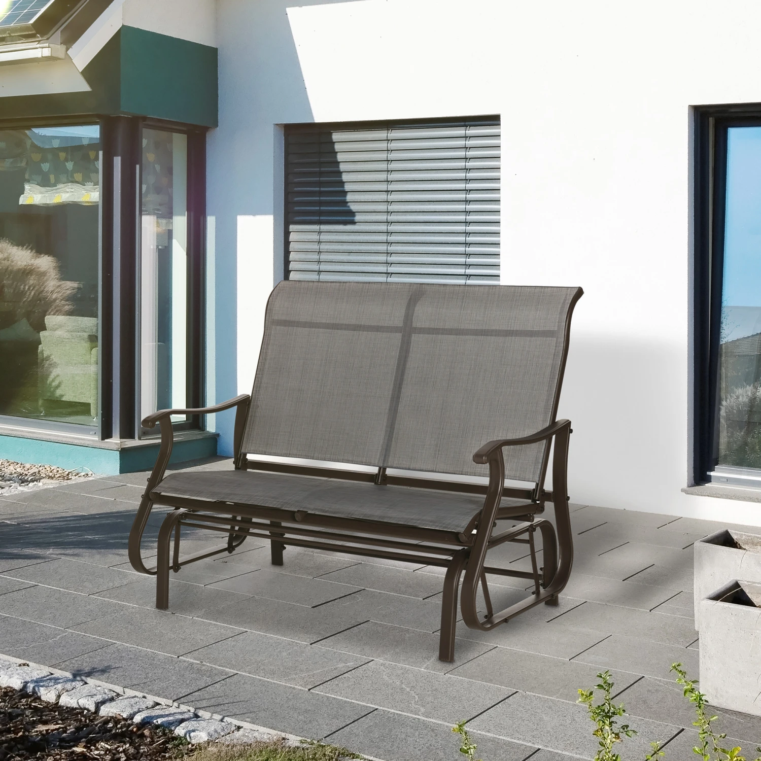 Outsunny 2-Person Outdoor Glider Bench,Patio Glider Loveseat Chair With Powder Coated Steel Frame,2 Seats Porch Rocking Glider For Backyard, Lawn, Garden And Porch, Mixed Grey 8 Outsunny 2-Person Outdoor Glider Bench,Patio Glider Loveseat Chair With Powder Coated Steel Frame,2 Seats Porch Rocking Glider For Backyard, Lawn, Garden And Porch, Mixed Grey - Image 8