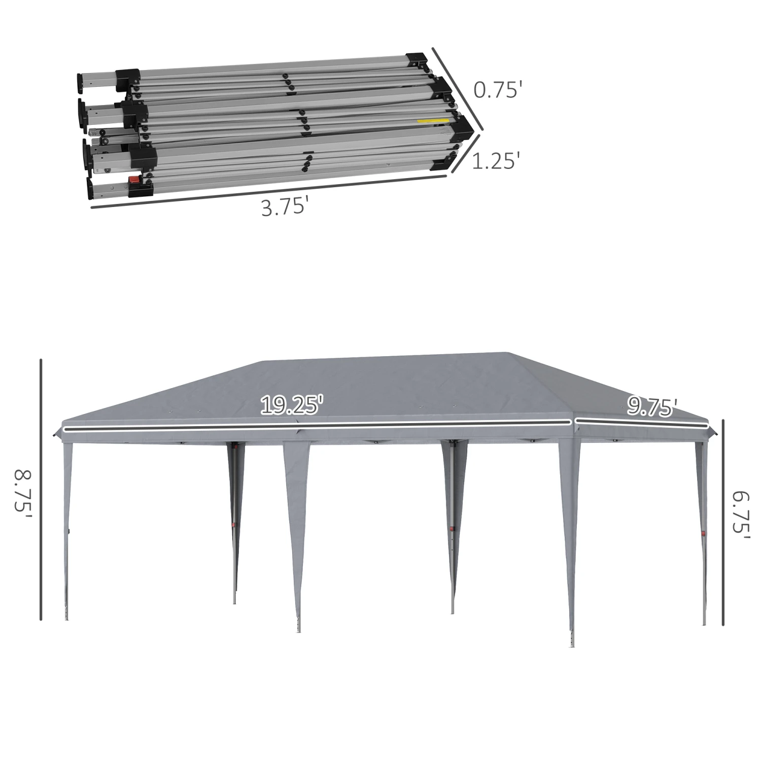 Outsunny 10' X 20' Pop Up Canopy Tent, Heavy Duty Tents For Parties, Outdoor Instant Gazebo Sun Shade Shelter With Carry Bag, For Catering, Events, Wedding, Backyard BBQ, Gray 3 Outsunny 10' X 20' Pop Up Canopy Tent, Heavy Duty Tents For Parties, Outdoor Instant Gazebo Sun Shade Shelter With Carry Bag, For Catering, Events, Wedding, Backyard BBQ, Gray - Image 3