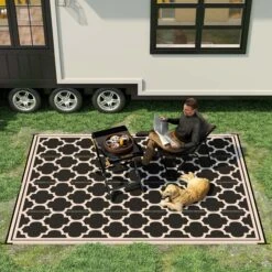 Outsunny 9' X 12' Reversible Outdoor RV Rug, Plastic Straw Rug For Camping, Deck, Beach, Black -Outsunny 1Ni6ff17fe7fc0a9d
