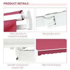 Outsunny 10' X 8' Manual Retractable Awning Sun Shade Shelter For Patio Deck Yard With UV Protection And Easy Crank Opening, Wine Red -Outsunny 1OO88c1831c0beb2c