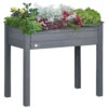 Outsunny 34" Raised Garden Bed, Elevated Wooden Planter Box With Holes For Vegetables, Herb, Flowers For Backyard, Dark Gray
