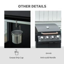 Outsunny 52" Barbecue Grill With Wheels 4+1 Burner Liquid Propane Gas Grill Outdoor Cabinet Style BBQ Trolley W/ Side Burner, Warming Rack -Outsunny 1Q6d4d17f2768c767