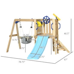 Outsunny 3 In 1 Wooden Swing Set Outdoor Playset With Baby Swing Seat, Toddler Slide, Captain's Wheel, Telescope, Kids Backyard Playground Equipment, Ages 1.5-4 -Outsunny 1Rmc17185cdb13947