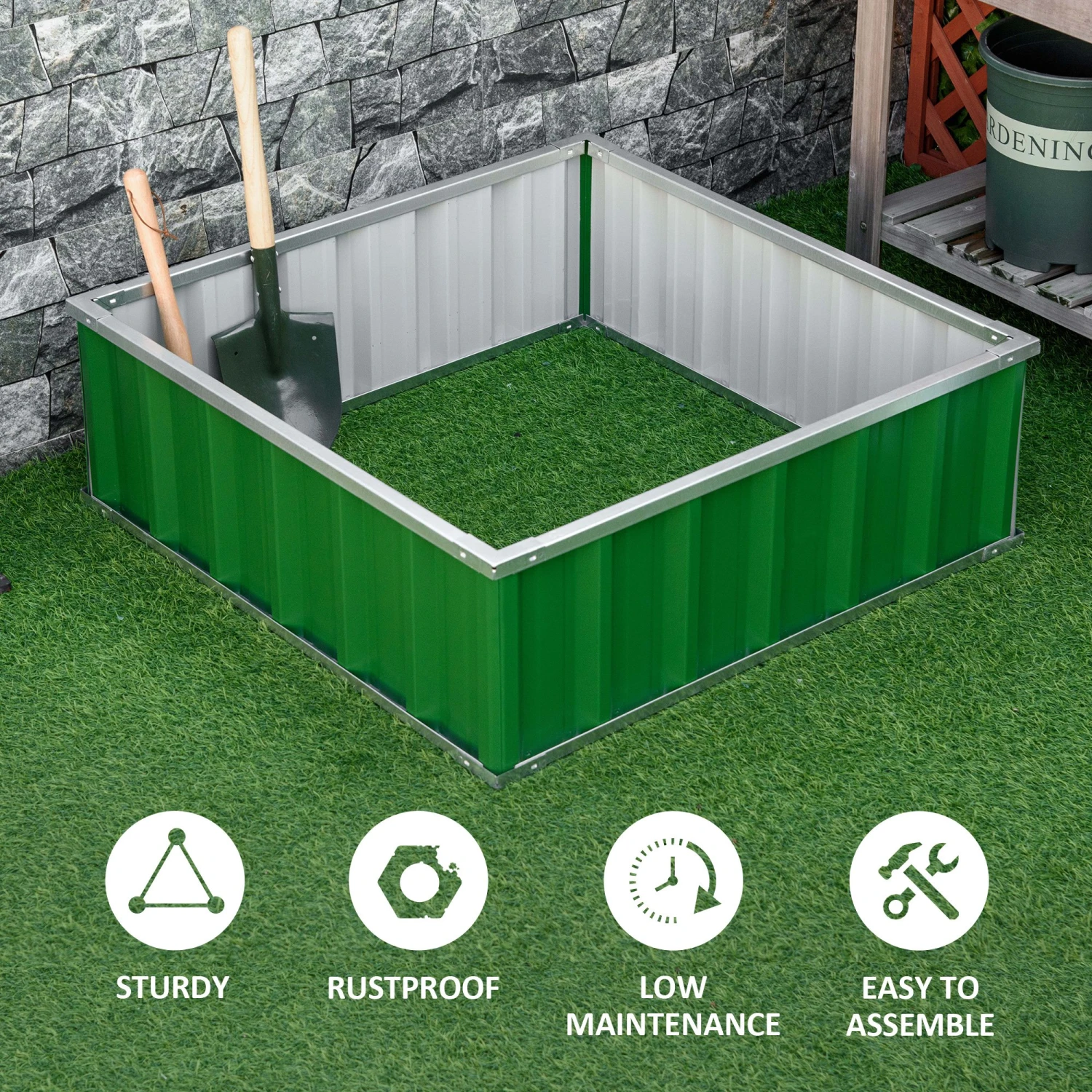 Outsunny 3x3 Ft Galvanized Raised Garden Bed, Metal Outdoor Planter Box For Gardening Vegetables Flowers And Herbs, Green 6 Outsunny 3x3 Ft Galvanized Raised Garden Bed, Metal Outdoor Planter Box For Gardening Vegetables Flowers And Herbs, Green - Image 6