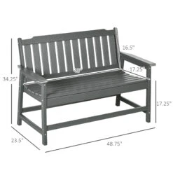 Outsunny Outdoor Bench For Two Person, Waterproof HDPE Garden Bench With Slatted Backrest And Seat, Patio Loveseat With Armrests For Lawn, Yard, Balcony, Porch, Dark Gray -Outsunny 1Xoc17185a459c80b