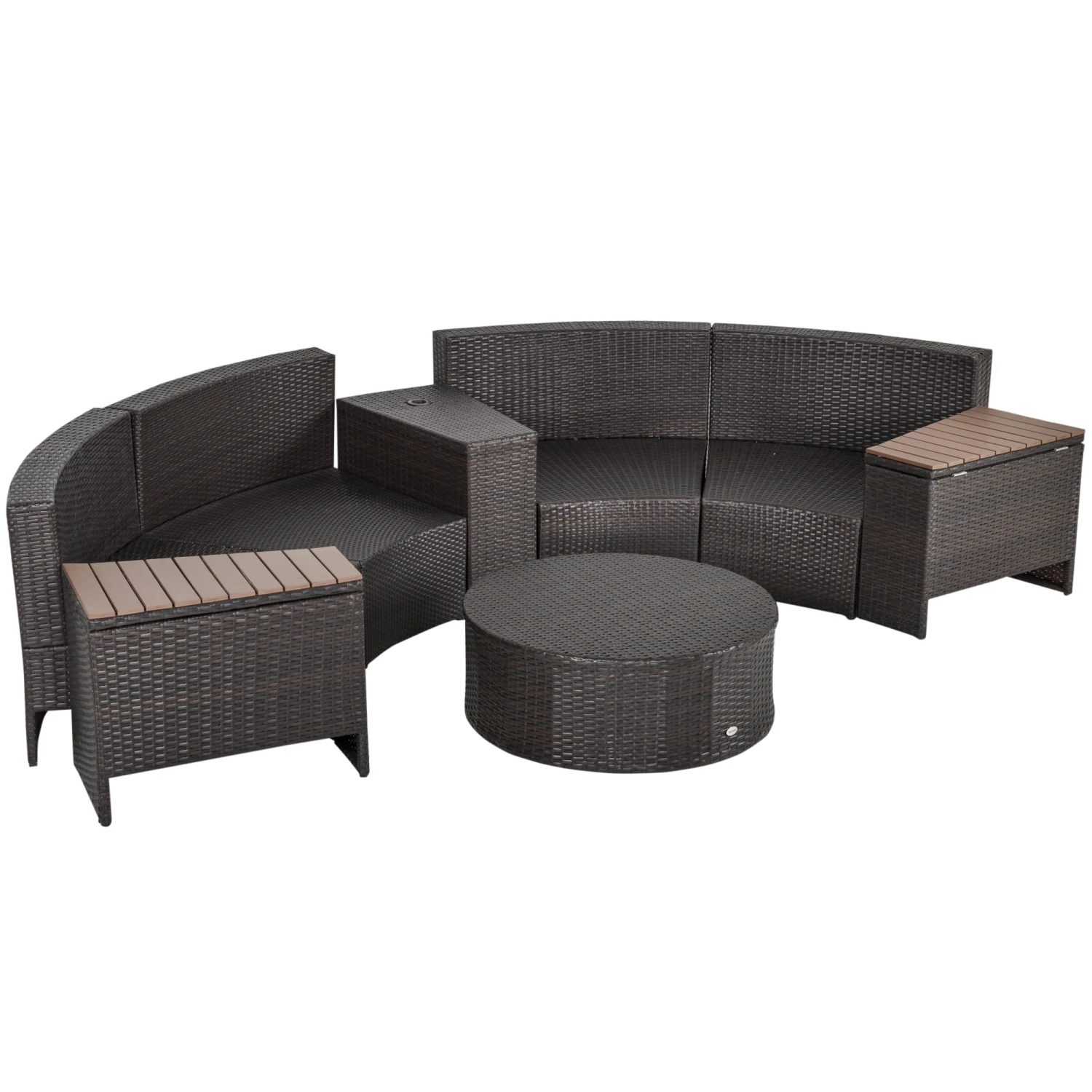 Outsunny 8 Piece Outdoor Rattan Sofa, Half Round Patio Furniture Set With Side Tables, Umbrella Hole, And Cushions, Beige 10 Outsunny 8 Piece Outdoor Rattan Sofa, Half Round Patio Furniture Set With Side Tables, Umbrella Hole, And Cushions, Beige - Image 10