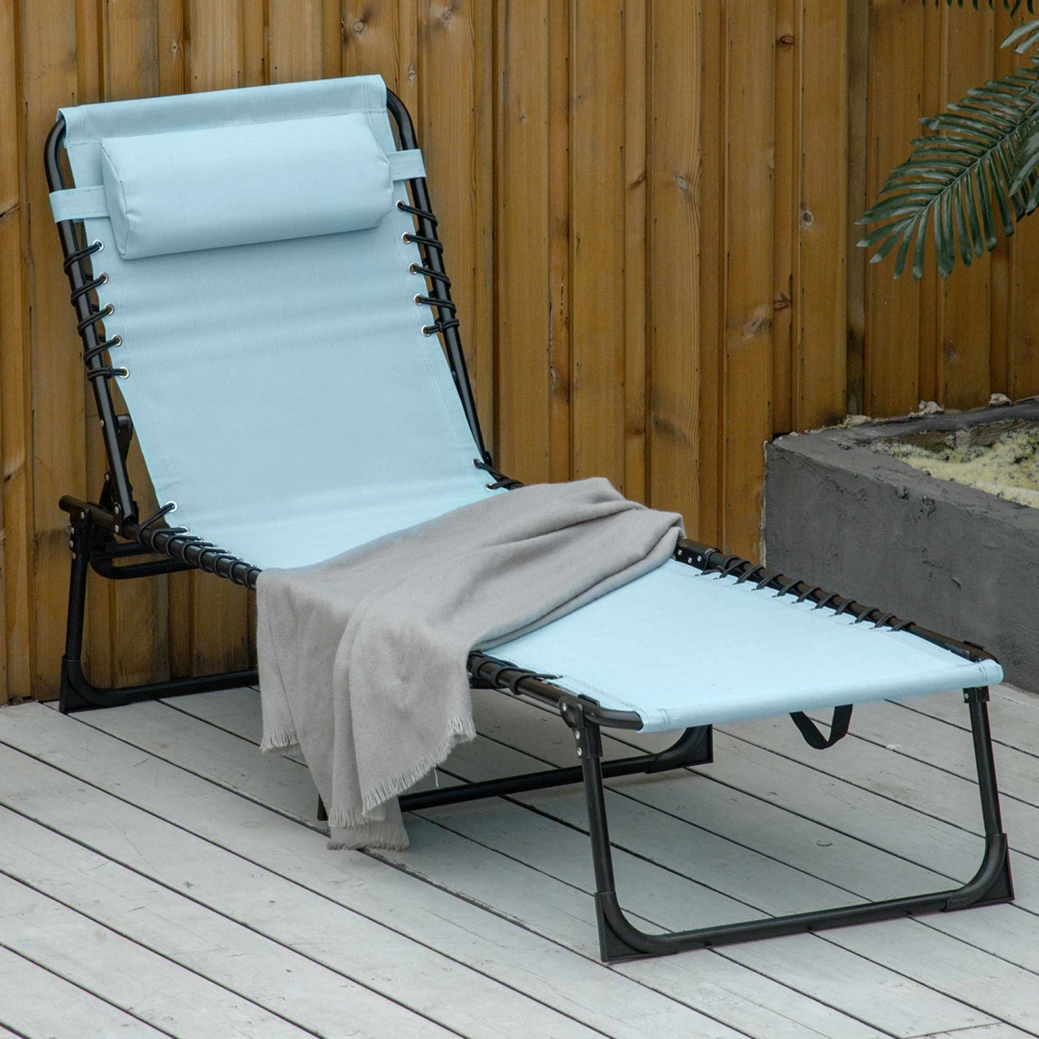 Outsunny Folding Chaise Lounge Pool Chairs, Outdoor Sun Tanning Chairs, Folding, Reclining Back, Steel Frame & Breathable Mesh For Beach, Yard, Patio, Baby Blue 2 Outsunny Folding Chaise Lounge Pool Chairs, Outdoor Sun Tanning Chairs, Folding, Reclining Back, Steel Frame & Breathable Mesh For Beach, Yard, Patio, Baby Blue - Image 2