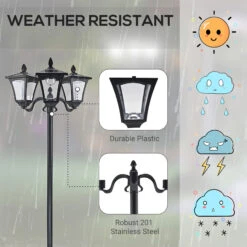 Outsunny Outdoor Lamp Post Lights, Triple Head Solar Powered Lamp, Street Vintage Solar Post Lamp, For Backyard, Garden Pathway, Driveway, 72 Inches -Outsunny 1aQ75618464591f80
