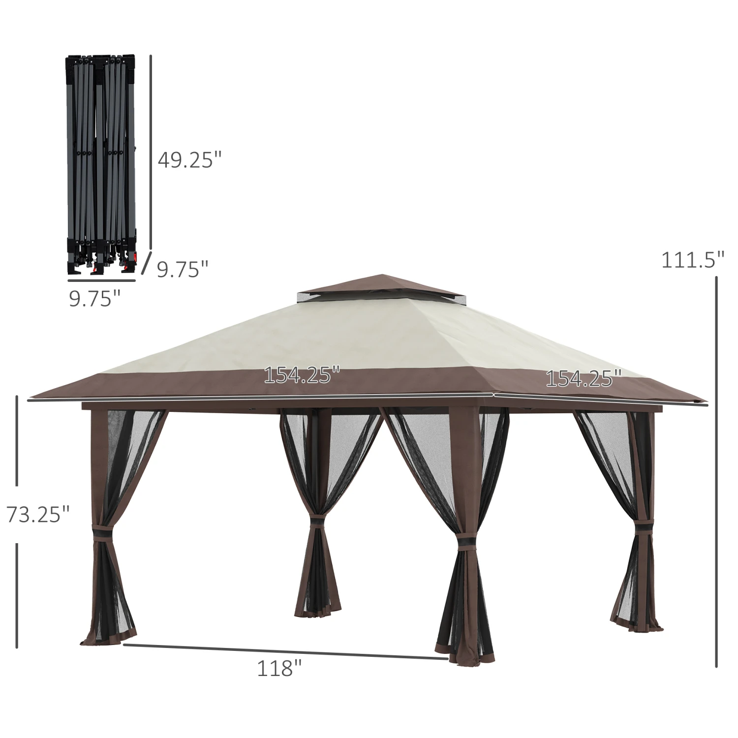 Outsunny 13' X 13' Pop Up Gazebo With Netting, Instant Canopy Tent Shelter With 2-Tier Roof, Wheeled Carry Bag, Water/Sand Bag For Outdoor, Garden, Parties, Beige 3 Outsunny 13' X 13' Pop Up Gazebo With Netting, Instant Canopy Tent Shelter With 2-Tier Roof, Wheeled Carry Bag, Water/Sand Bag For Outdoor, Garden, Parties, Beige - Image 3