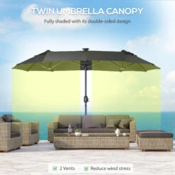 Outsunny 10ft Double-sided Patio Umbrella With Solar Lights And Sandbag Base, Outdoor Umbrella With Push Button Tilt, Crank, Air Vents For Garden, Backyard, Deck, Pool, Market, Gray 15 Outsunny 10ft Double-sided Patio Umbrella With Solar Lights And Sandbag Base, Outdoor Umbrella With Push Button Tilt, Crank, Air Vents For Garden, Backyard, Deck, Pool, Market, Gray -Outsunny 1ey756185cdb1a969