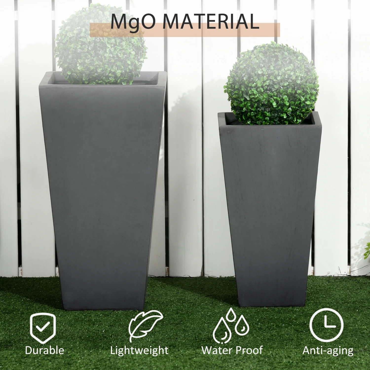 Outsunny 2-Pack Outdoor Planter Set, MgO Flower Pots With Drainage Holes, Durable & Stackable Plant Pot, 22in & 18in, For Entryway, Patio, Yard, Garden, Gray 5 Outsunny 2-Pack Outdoor Planter Set, MgO Flower Pots With Drainage Holes, Durable & Stackable Plant Pot, 22in & 18in, For Entryway, Patio, Yard, Garden, Gray - Image 5