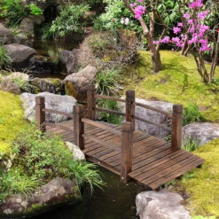 Outsunny 5 Ft Wooden Garden Bridge Arc Stained Finish Footbridge With Railings For Your Backyard, Stained Wood -Outsunny 1gU6ff17f7322c56c