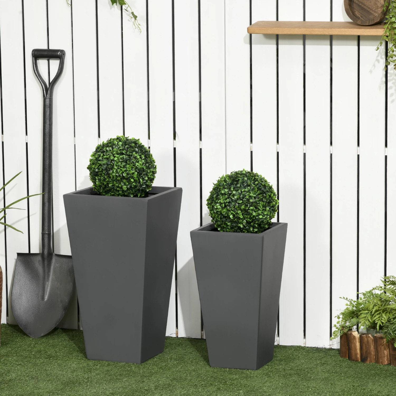 Outsunny 2-Pack Outdoor Planter Set, MgO Flower Pots With Drainage Holes, Durable & Stackable Plant Pot, 22in & 18in, For Entryway, Patio, Yard, Garden, Gray 2 Outsunny 2-Pack Outdoor Planter Set, MgO Flower Pots With Drainage Holes, Durable & Stackable Plant Pot, 22in & 18in, For Entryway, Patio, Yard, Garden, Gray - Image 2