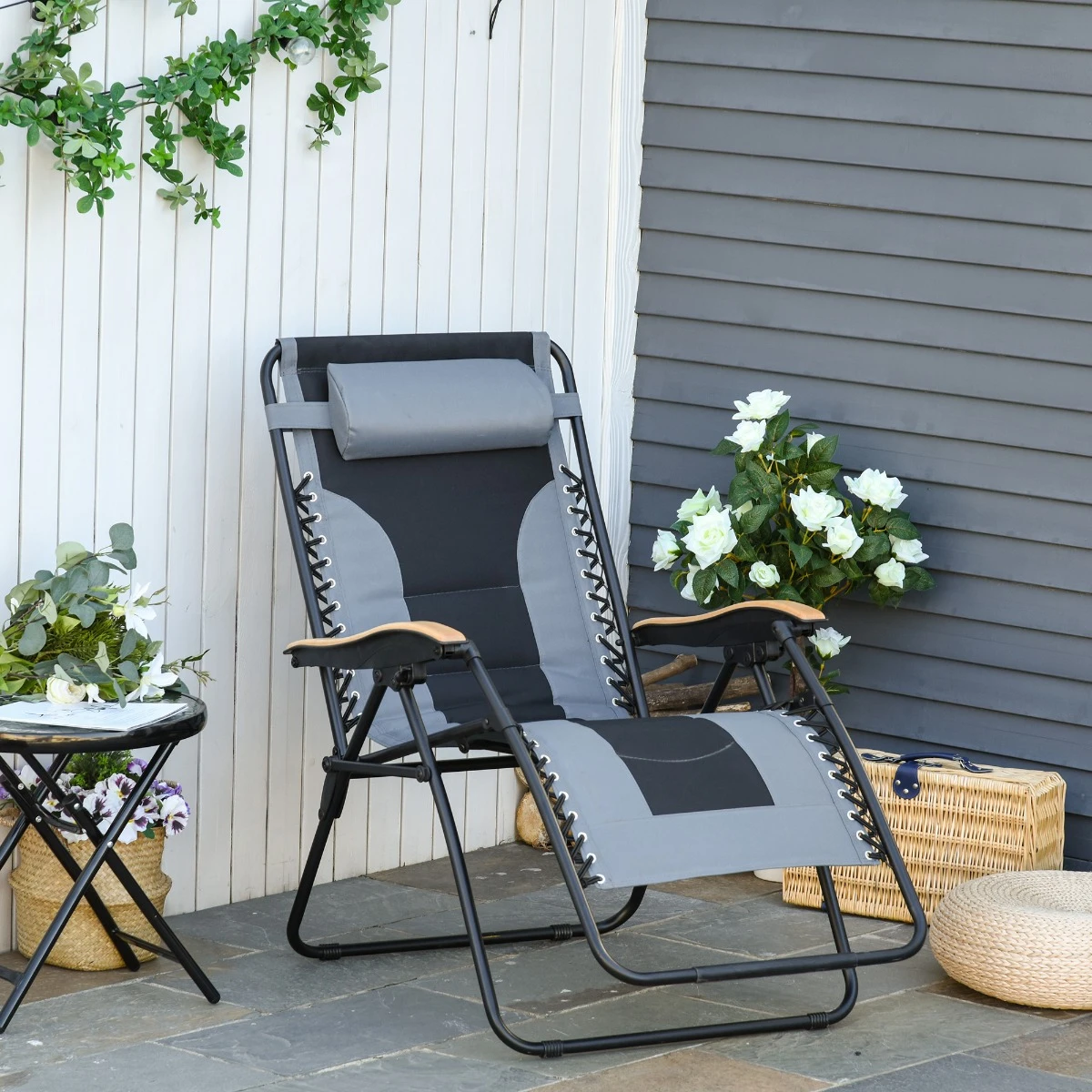 Outsunny Foldable Outdoor Lounge Chair With Footrest, Oversized Padded Zero Gravity Lounge Chair With Headrest, Cup Holders, Armrests, For Camping, Lawn, Garden, Pool, Gray 8 Outsunny Foldable Outdoor Lounge Chair With Footrest, Oversized Padded Zero Gravity Lounge Chair With Headrest, Cup Holders, Armrests, For Camping, Lawn, Garden, Pool, Gray - Image 8