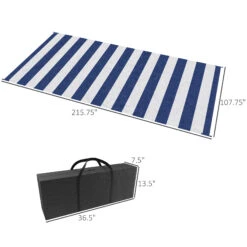 Outsunny Reversible Outdoor Rug Carpet, 9' X 18' Waterproof Plastic Straw Rug, Portable RV Camping Rugs With Carry Bag, Large Floor Mat For Backyard, Deck, Picnic, Beach, Blue & White Striped -Outsunny 1rMc171855b40c3bc