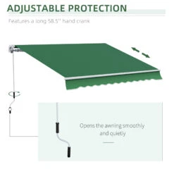 Outsunny 12' X 10' Retractable Awning Patio Awnings Sun Shade Shelter With Manual Crank Handle, 280g/m² UV & Water-Resistant Fabric And Aluminum Frame For Deck, Balcony, Yard, Green -Outsunny 1wr88c181a40ad8bb
