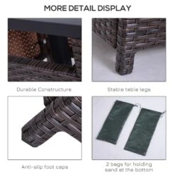 Outsunny 22'' Rattan Wicker Side Table With Steel Frame, Umbrella Insert Hole, Sand Bag For Outdoor, Patio, Garden, Backyard, Brown -Outsunny 1wx22517e6b5778c6