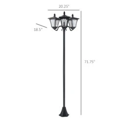 Outsunny Outdoor Lamp Post Lights, Triple Head Solar Powered Lamp, Street Vintage Solar Post Lamp, For Backyard, Garden Pathway, Driveway, 72 Inches -Outsunny 1yPc1718464591f80