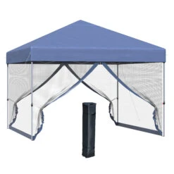 Outsunny 10' X 10' Pop Up Canopy Tent, Tents For Parties With Netting And Wheeled Carry Bag, Height Adjustable Instant Sun Shelter, For Outdoor, Garden, Patio, Blue