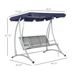 Outsunny 3-Seat Outdoor Porch Swing Chair, Patio Swing Glider With Adjustable Canopy, Breathable Seat, And Steel Frame For Garden, Poolside, Backyard, Blue -Outsunny 23S62817ed30dc4d0